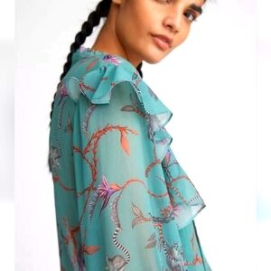 Anthropologie Caballero Sheer Ruffled Blouse Top M NEW Lemur Animal, XL